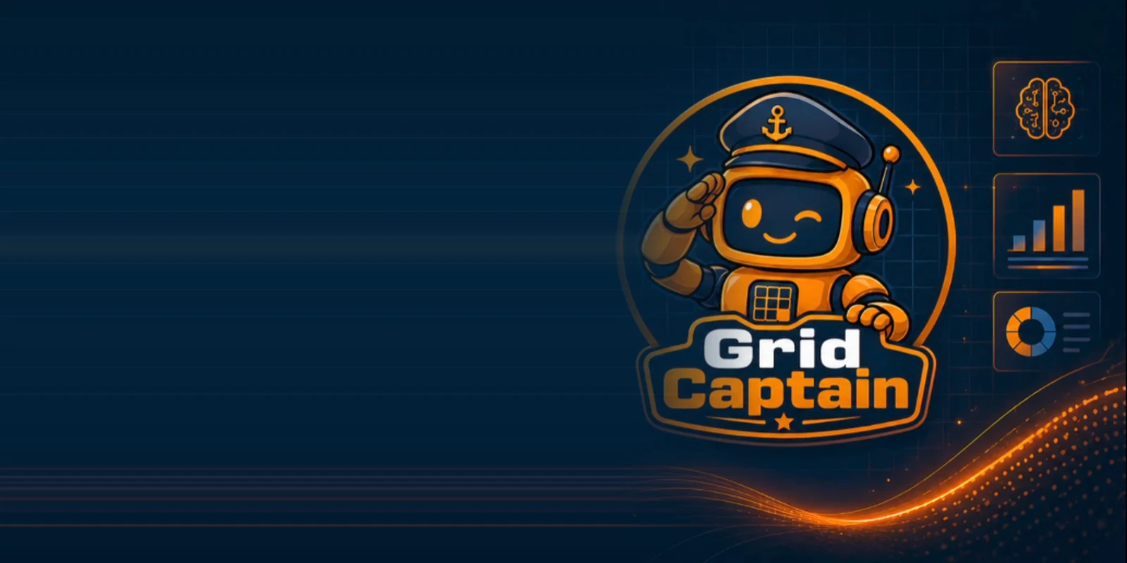 Grid Captain, a saluting robot mascot in a captain's hat