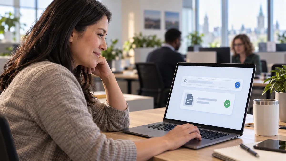 Employee finding the right form at once from a simple search box